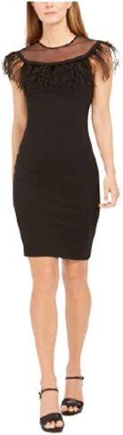 Calvin Klein Womens Black Feathered Cap Sleeve Jewel Neck Above The Knee Body Con Cocktail Dress Size in Saudi Arabia