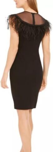 Calvin Klein Womens Black Feathered Cap Sleeve Jewel Neck Above The Knee Body Con Cocktail Dress Size in Saudi Arabia