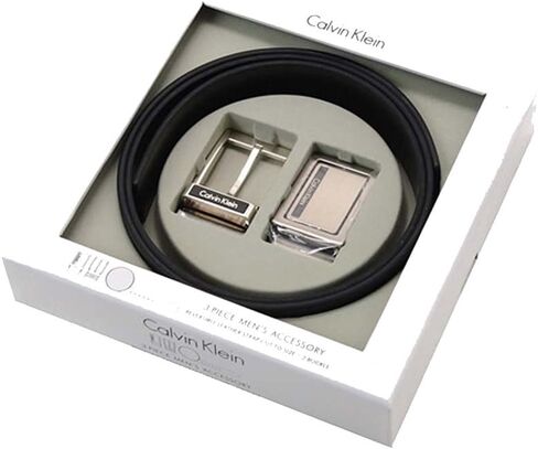 Calvin Klein 3 Piece Men's Reversible Brown/Black Belt Accessories Set with 2 Buckles in Saudi Arabia