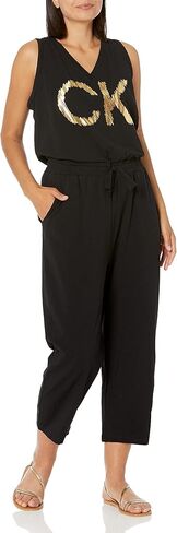 Calvin Klein womens Casual Logo V-neck Sleeveless Jumpsuit Romper in Saudi Arabia