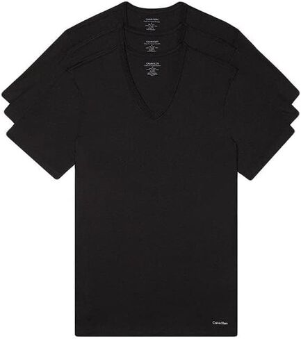 تي شيرت كالفن كلاين قطن كلاسيكيات 3 قطع بقصة ضيقة وأكمام قصيرة ورقبة على شكل حرف V NB4014 أسود in Kuwait
