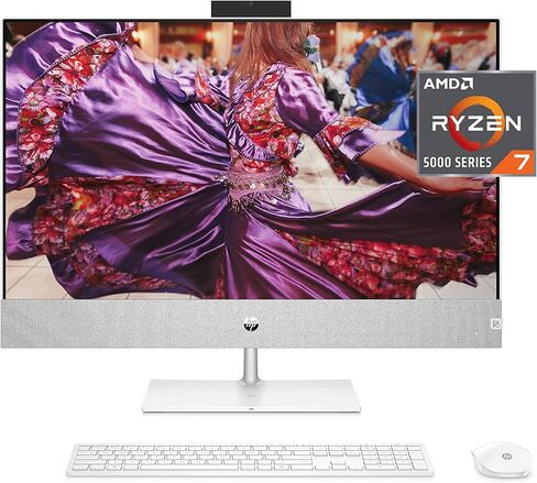 HP Pavilion 27" All-in-One Desktop, AMD Ryzen 7 5700U, 16 GB RAM, 256 GB SSD & 1 TB Hard Drive, Full HD Touchscreen, Windows 11 Home, 5 USB Ports, 5MP Pop-up Camera, Keyboard & Mouse (27-ca0070, 2021) in Saudi Arabia