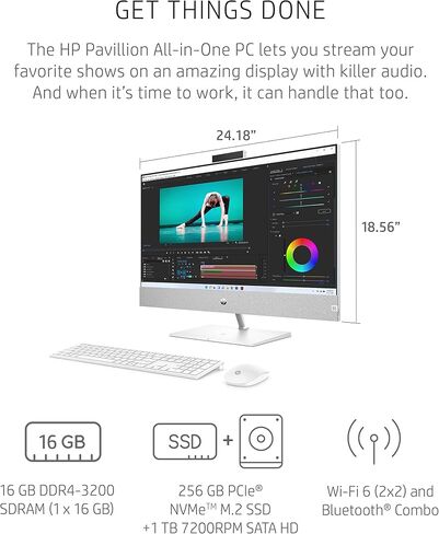 HP Pavilion 27" All-in-One Desktop, AMD Ryzen 7 5700U, 16 GB RAM, 256 GB SSD & 1 TB Hard Drive, Full HD Touchscreen, Windows 11 Home, 5 USB Ports, 5MP Pop-up Camera, Keyboard & Mouse (27-ca0070, 2021) in Saudi Arabia