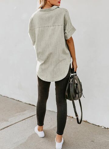 Astylish Womens Button Down Shirts V Neck Loose Casual Shirt in Kuwait