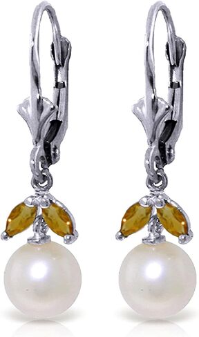 Galaxy Gold GG 14K Solid Gold Leverback Earrings with Pearls and Citrines in Kuwait
