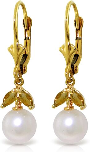 Galaxy Gold GG 14K Solid Gold Leverback Earrings with Pearls and Citrines in Kuwait