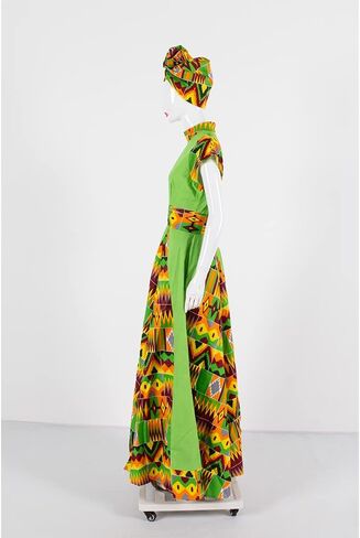 African Dresses for Women Party Dress Sleeveless Maxi Dress Plus Size with Head Scarf in Kuwait