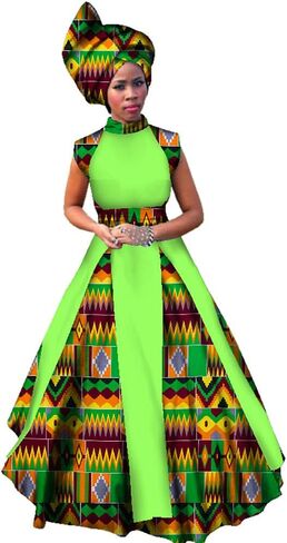 African Dresses for Women Party Dress Sleeveless Maxi Dress Plus Size with Head Scarf in Kuwait