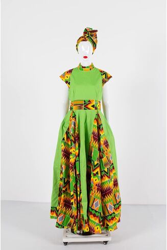 African Dresses for Women Party Dress Sleeveless Maxi Dress Plus Size with Head Scarf in Kuwait