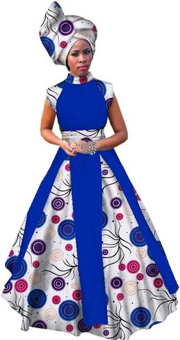 African Dresses for Women Party Dress Sleeveless Maxi Dress Plus Size with Head Scarf in Kuwait