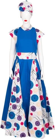 African Dresses for Women Party Dress Sleeveless Maxi Dress Plus Size with Head Scarf in Kuwait