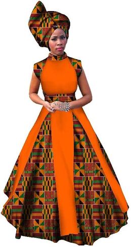 African Dresses for Women Party Dress Sleeveless Maxi Dress Plus Size with Head Scarf in Kuwait