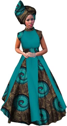 African Dresses for Women Party Dress Sleeveless Maxi Dress Plus Size with Head Scarf in Kuwait