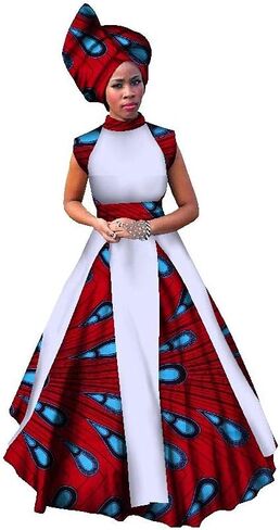 African Dresses for Women Party Dress Sleeveless Maxi Dress Plus Size with Head Scarf in Kuwait