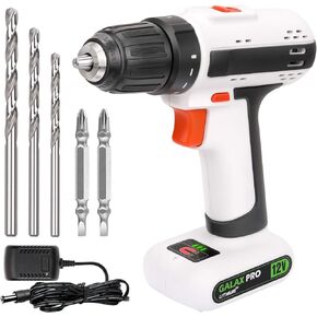 GALAX PRO Drill Driver, Lightweight 12V 2 Speed Cordless Drill, Maximum Torque 25 N.M, 3/8 Inch Keyless Chuck, Streamlined Design, with 6 Accessories