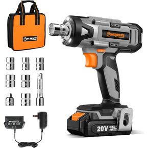 وورك سايت مفتاح ربط لاسلكي 20 فولت 3/8 انش، مسدس امباكت مع بطارية ليثيوم ايون 2.0 امبير، شاحن، 8 قطع مقابس تأثير للسائق، محول 3/8 انش الى 1/4 انش وقضيب تمديد، رمادي in Kuwait