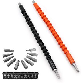 2 Pack Flexible Drill Bit Extension with 10 Drill Bit Sets, YTFGGY 11.8 inch Magnetic Hex Soft Shaft, Flexible Screwdriver Extension for Connect Drive Shaft Tip Drill Bit Kit Adaptor (Black) in Saudi Arabia