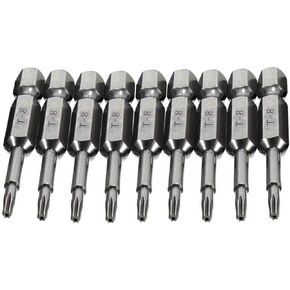 10pcs 50mm Long 1/4 Inch Hex Shank T8 Torx Head Magnetic Screw Driver Bit Set Security Tamper Proof Star 6 Point Screwdriver Kit Tools