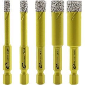 Dry Diamond Drill Bits Set - 5pcs 3/8"(10mm) SANLEETEK Hole Saw Kit with Quick Change Hex Shank for Marble Granite Ceramic Porcelain Tile Stoneware Quartz