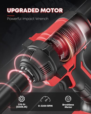 SILVEL Impact Wrench, Cordless Impact Wrench 1/2 inch, Brushless 1/2 Inch Impact Gun, 370 Ft-lbs Max Torque(500N.m), 21V 4.0Ah Li-ion Battery with Fast Charger, 6Pcs Sockets, Electric Impact Driver in Saudi Arabia
