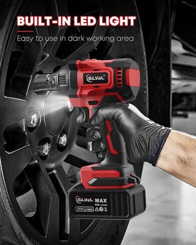 SILVEL Impact Wrench, Cordless Impact Wrench 1/2 inch, Brushless 1/2 Inch Impact Gun, 370 Ft-lbs Max Torque(500N.m), 21V 4.0Ah Li-ion Battery with Fast Charger, 6Pcs Sockets, Electric Impact Driver in Saudi Arabia