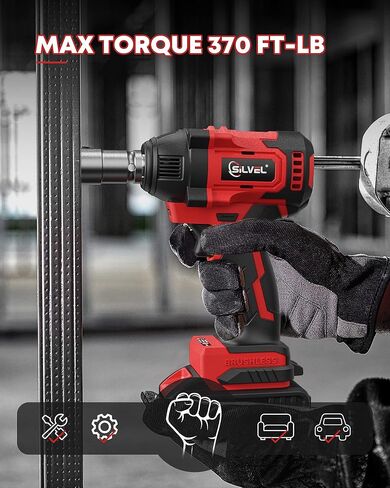 SILVEL Impact Wrench, Cordless Impact Wrench 1/2 inch, Brushless 1/2 Inch Impact Gun, 370 Ft-lbs Max Torque(500N.m), 21V 4.0Ah Li-ion Battery with Fast Charger, 6Pcs Sockets, Electric Impact Driver in Saudi Arabia
