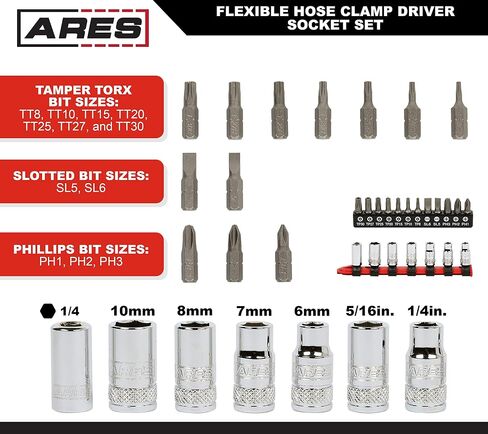 ARES 51000 - Flexible Screwdriver - 1/4-Inch Drive Quick Release Bit Holder Head - Strong and Flexible Shaft - Allows for Access to Tight and Confined Spaces - Socket Adapter Included in Kuwait