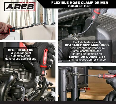 ARES 51000 - Flexible Screwdriver - 1/4-Inch Drive Quick Release Bit Holder Head - Strong and Flexible Shaft - Allows for Access to Tight and Confined Spaces - Socket Adapter Included in Kuwait