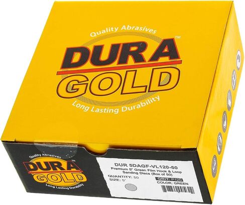 أقراص الصنفرة ذات الأغشية الخضراء الفاخرة من Dura-Gold مقاس 5 بوصات - 600 حبيبة (صندوق مكون من 50) - أقراص ورق الصنفرة الداعمة بخطاف وحلقة لآلات الصنفرة DA، تشطيب كاشط القطع الدقيق - طلاء السيارات الرملي، خشب النجارة in Kuwait