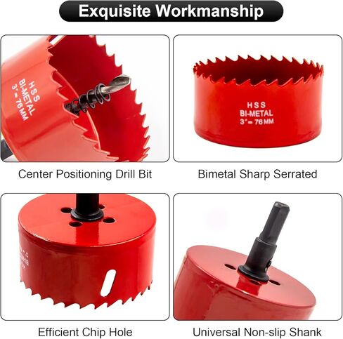 منشار ثقب 3 بوصة، لقمة ثقب منشار ثقب 76 مم من HASA، قاطع الحوائط الجافة مع لقمة ثقب مركزية للخشب واللوح الجصي والبلاستيك والصفائح المعدنية الناعمة in Kuwait