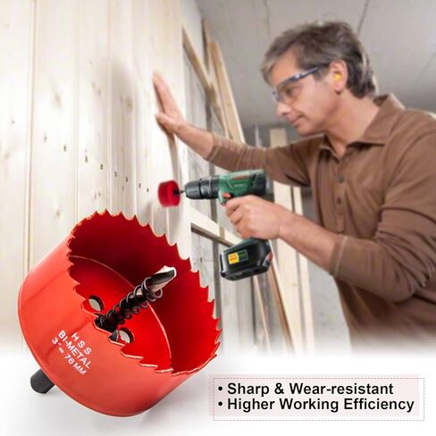 منشار ثقب 3 بوصة، لقمة ثقب منشار ثقب 76 مم من HASA، قاطع الحوائط الجافة مع لقمة ثقب مركزية للخشب واللوح الجصي والبلاستيك والصفائح المعدنية الناعمة in Kuwait