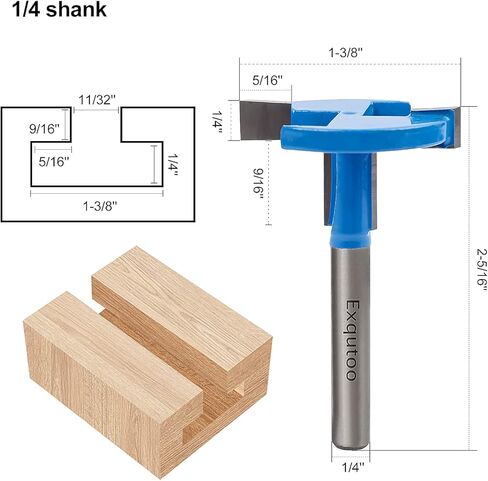 Exqutoo 1/4 بوصة عرقوب T-Slot R، مستقيم T-Track الشق كربيد الخشب طحن القاطع عالية الصلابة ومقاومة التآكل، مناسبة للخشب الصلب، الخشب الناعم، خشب ليف، لوح جسيمات وخشب رقائقي in Kuwait