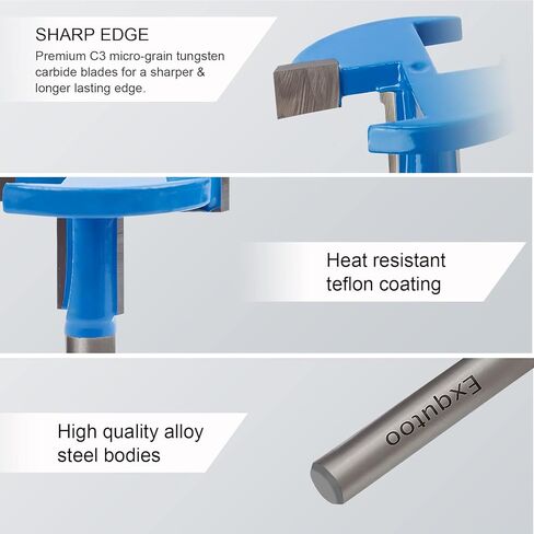Exqutoo 1/4 بوصة عرقوب T-Slot R، مستقيم T-Track الشق كربيد الخشب طحن القاطع عالية الصلابة ومقاومة التآكل، مناسبة للخشب الصلب، الخشب الناعم، خشب ليف، لوح جسيمات وخشب رقائقي in Kuwait