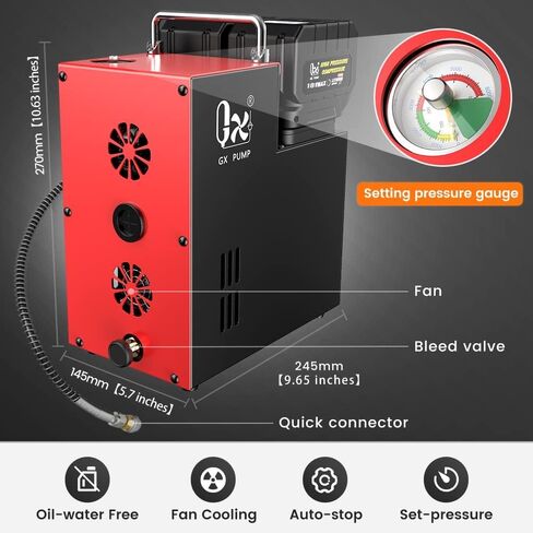 ضاغط هواء GX PUMP PCP L3 4500Psi/320Bar/32Mpa، ضاغط PCP مع بطاريات ليثيوم مزدوجة 18 فولت، ضبط الضغط والإيقاف التلقائي، ضاغط هواء كرة الطلاء، فاصل الزيت والماء المدمج ومروحة التبريد in Kuwait
