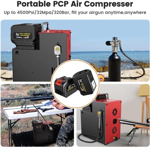 ضاغط هواء GX PUMP PCP L3 4500Psi/320Bar/32Mpa، ضاغط PCP مع بطاريات ليثيوم مزدوجة 18 فولت، ضبط الضغط والإيقاف التلقائي، ضاغط هواء كرة الطلاء، فاصل الزيت والماء المدمج ومروحة التبريد in Kuwait