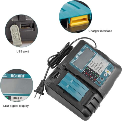 DC18RC 18V بطارية شاحن سريع للغاية لماكيتا 14.4V-18V بطارية ليثيوم BL1415 BL1430 BL1450 BL1440 DC18RD DC18RC DC18RA DC18SF DC18SD 194065-3 194066-1 DA340DRF BDF343 مع شاشة LED، منفذ USB in Kuwait