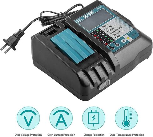 DC18RC 18V بطارية شاحن سريع للغاية لماكيتا 14.4V-18V بطارية ليثيوم BL1415 BL1430 BL1450 BL1440 DC18RD DC18RC DC18RA DC18SF DC18SD 194065-3 194066-1 DA340DRF BDF343 مع شاشة LED، منفذ USB in Kuwait