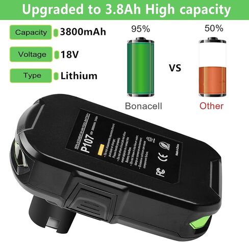 Bonacell 2Pack 【Upgrade】 18V 3800Ah Replacement Battery for Ryobi 18V Lithium Battery ONE+ Plus P102 P103 P104 P105 P106 P108 P107 P109 for Cordless Power Tools in Saudi Arabia