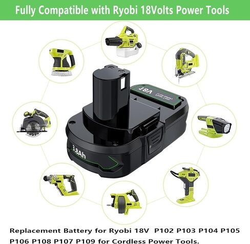 Bonacell 2Pack 【Upgrade】 18V 3800Ah Replacement Battery for Ryobi 18V Lithium Battery ONE+ Plus P102 P103 P104 P105 P106 P108 P107 P109 for Cordless Power Tools in Saudi Arabia