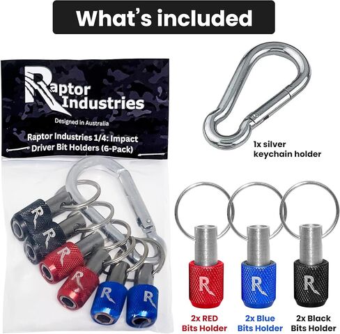 حامل لقم احترافي من Raptor Industries مقاس 1/4 بوصة لقم الثقب الصدمي سريع التغيير، عملية بيد واحدة مع حلقة تسلق. 6 عبوات بـ 3 ألوان in Kuwait
