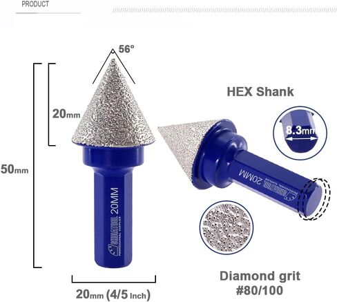 SHDIATOOL Diamond Bevelling Chamfer Bits 4/5 Inch for Enlarge Porcelain Tile Marble Ceramic Granite Milling Bits for Drill 20mm in Saudi Arabia