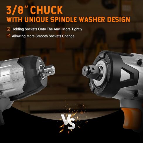 وورك سايت مفتاح ربط لاسلكي 20 فولت 3/8 انش، مسدس امباكت مع بطارية ليثيوم ايون 2.0 امبير، شاحن، 8 قطع مقابس تأثير للسائق، محول 3/8 انش الى 1/4 انش وقضيب تمديد، رمادي in Kuwait