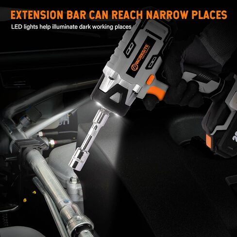 وورك سايت مفتاح ربط لاسلكي 20 فولت 3/8 انش، مسدس امباكت مع بطارية ليثيوم ايون 2.0 امبير، شاحن، 8 قطع مقابس تأثير للسائق، محول 3/8 انش الى 1/4 انش وقضيب تمديد، رمادي in Kuwait