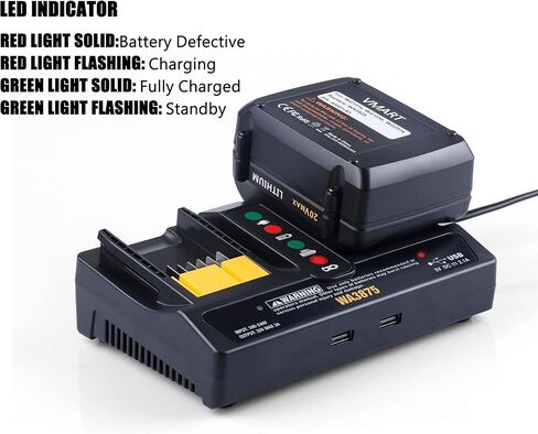 استبدال شاحن 20 فولت WA3875 لشاحن بطارية Worx 20 فولت WA3770 ثنائي المنفذ مع مؤشر LED، متوافق مع بطارية ليثيوم أيون Worx 20 فولت WA3520 WA3525 WA3575 WA3578 WA3512 WA3522 WA3671 in Kuwait