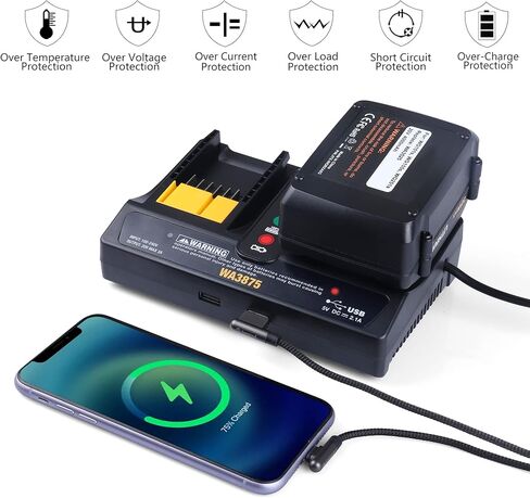 استبدال شاحن 20 فولت WA3875 لشاحن بطارية Worx 20 فولت WA3770 ثنائي المنفذ مع مؤشر LED، متوافق مع بطارية ليثيوم أيون Worx 20 فولت WA3520 WA3525 WA3575 WA3578 WA3512 WA3522 WA3671 in Kuwait