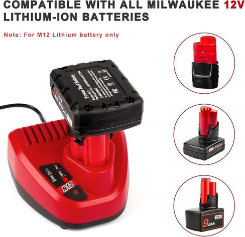 يتوهم شراء استبدال شاحن لشاحن بطارية ميلووكي M12 48-59-2401، متوافق مع بطارية ليثيوم أيون Mil M-12 بطارية 12 فولت 48-11-2402 48-11-2411 48-11-2412 48-11-2420 48-11 -2460 in Kuwait