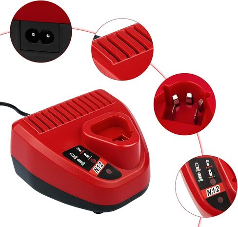 يتوهم شراء استبدال شاحن لشاحن بطارية ميلووكي M12 48-59-2401، متوافق مع بطارية ليثيوم أيون Mil M-12 بطارية 12 فولت 48-11-2402 48-11-2411 48-11-2412 48-11-2420 48-11 -2460 in Kuwait