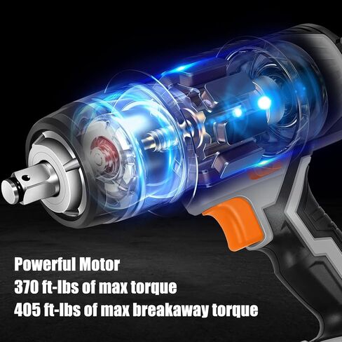 وورك سايت مفتاح ربط 20 فولت 1/2 انش بعزم دوران بحد اقصى 370 قدم - باوند (500 نانومتر)، مجموعة ادوات مفك عزم لاسلكي مع شاحن وبطارية و4 مقابس مفك عزم لاطارات السيارات وتحسين المنزل in Kuwait