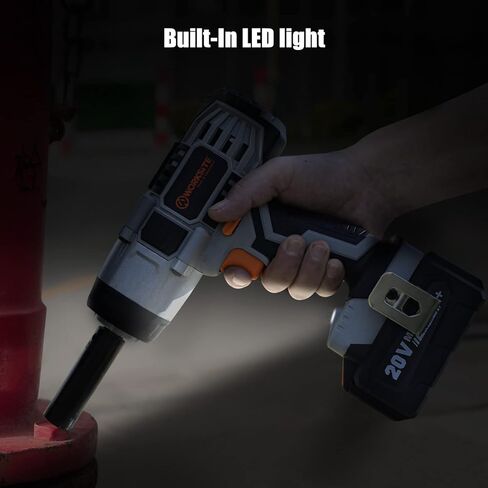 وورك سايت مفتاح ربط 20 فولت 1/2 انش بعزم دوران بحد اقصى 370 قدم - باوند (500 نانومتر)، مجموعة ادوات مفك عزم لاسلكي مع شاحن وبطارية و4 مقابس مفك عزم لاطارات السيارات وتحسين المنزل in Kuwait