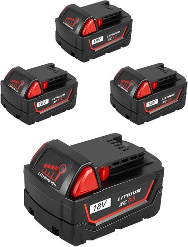4 عبوات بديلة من Bslite لبطارية Milwaukee M18 6.0Ah 48-11-1862 متوافقة مع أدوات بطارية Milwaukee 18V والشاحن (أسود) in Kuwait